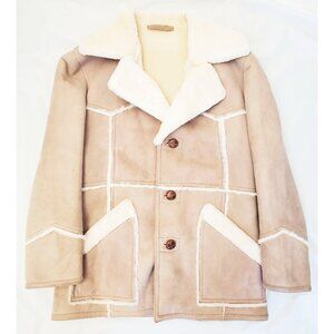 Men's VTG Tan/White Sheep Shearling Coat - 44 Chest